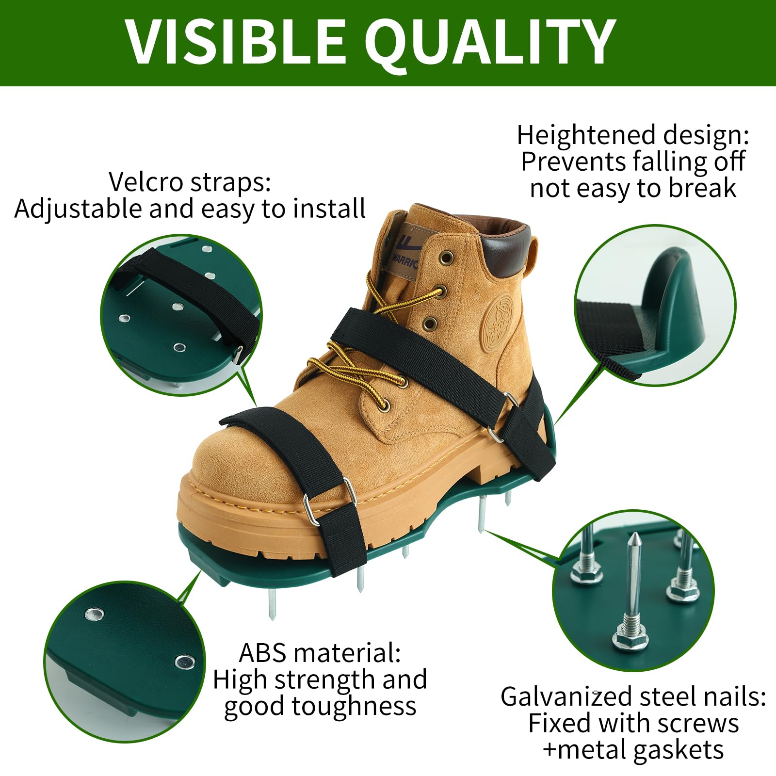 Alocre lawn aerator shoes safety nails securely in place on the sole.