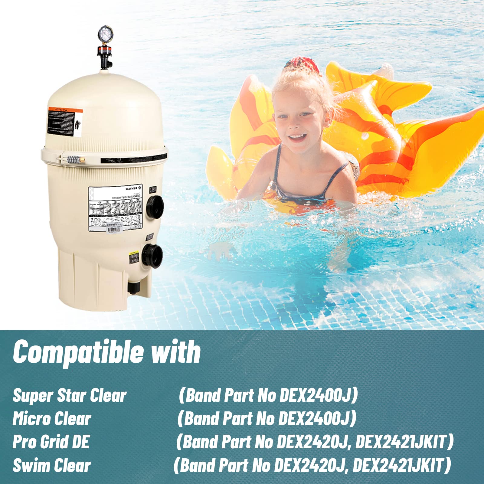 Alocs Hayward clamp part compatibility shot, highlighting broad pool system compatibility.