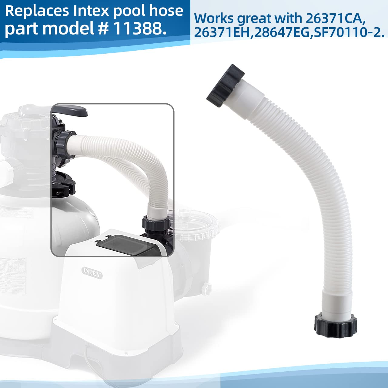 Alocs Intex pump hose replacement with knob design enables tool-free installation.