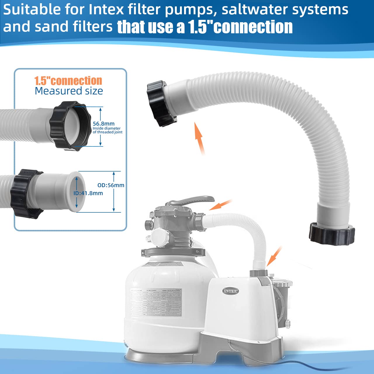 Alocs 1.5-inch diameter pool filter hose offers easy replacement for sand or saltwater systems.