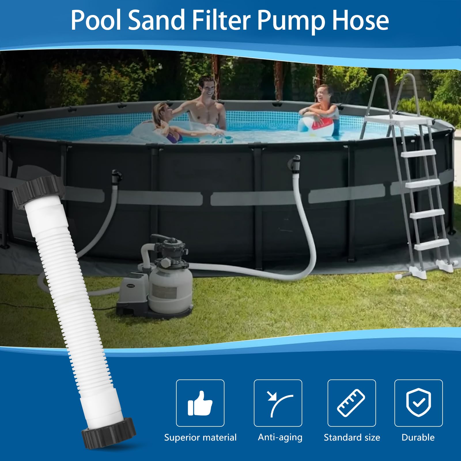 Alocs hose shown in a saltwater pool setup demonstrates versatility.