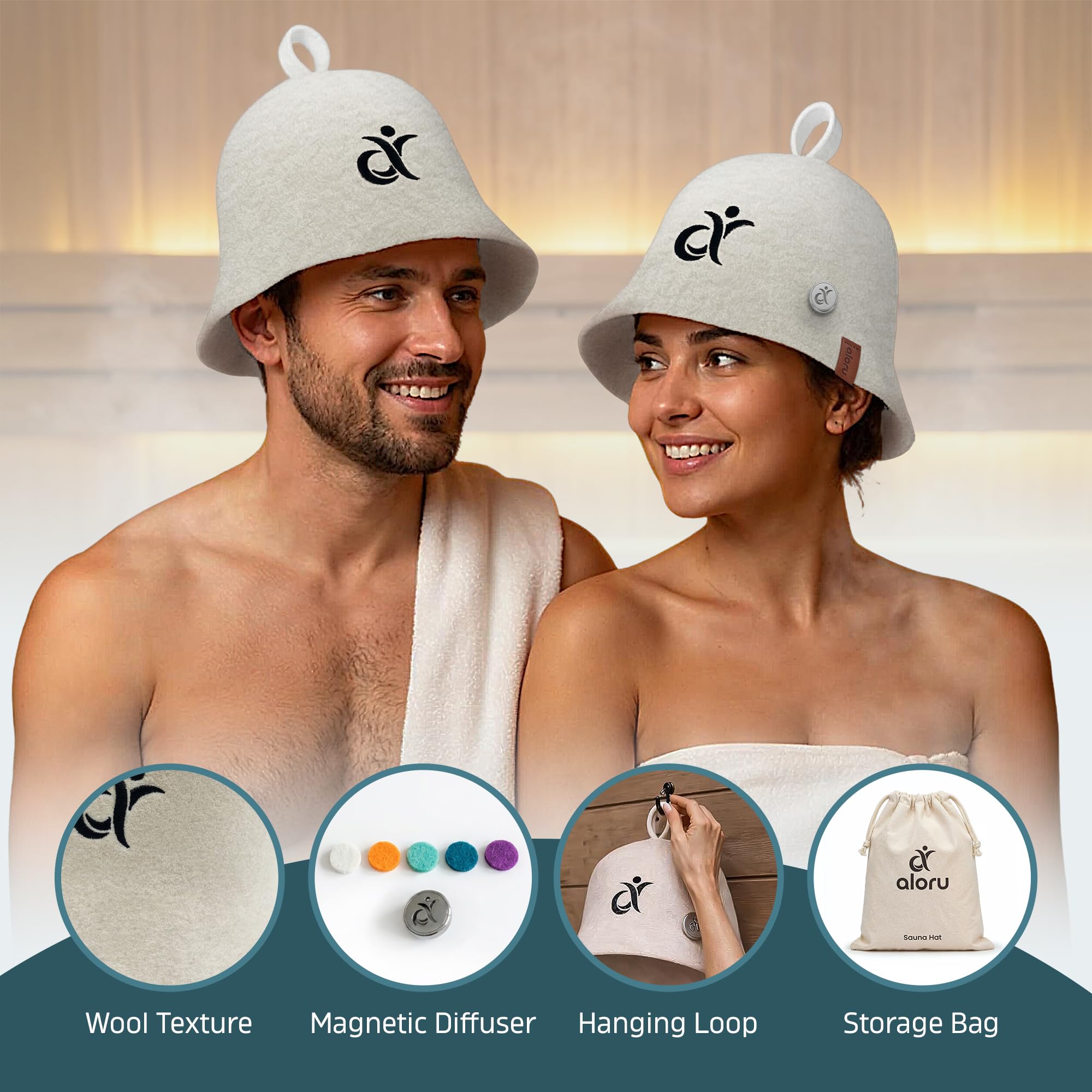Storage bag included with Aloru sauna hat for easy travel