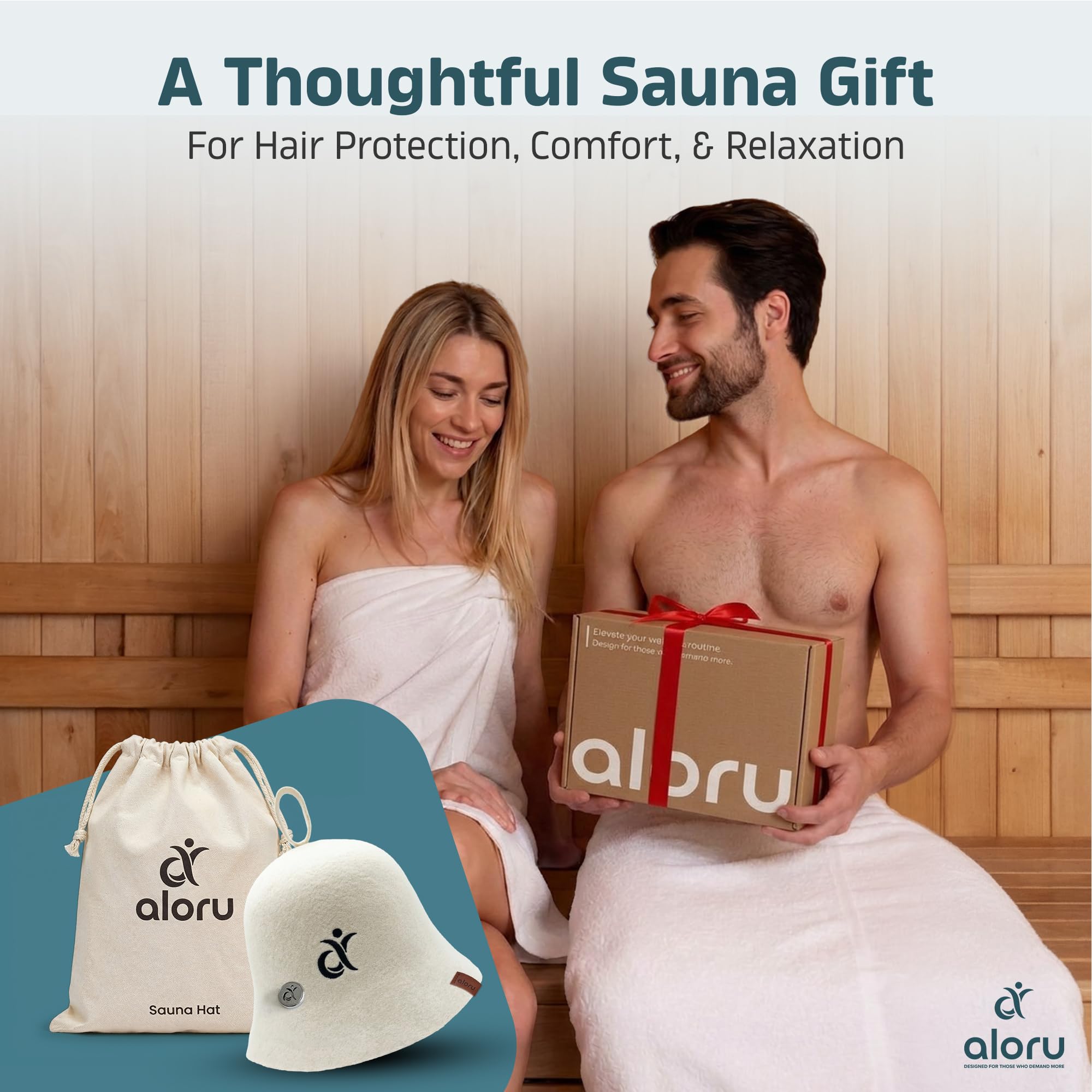 Travel-ready Aloru merino sauna hat with compact design