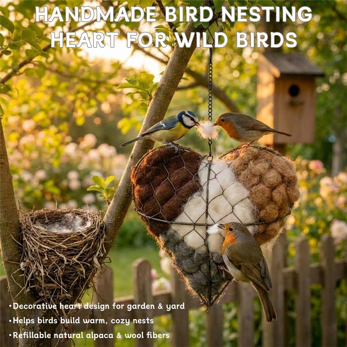 Alpaca Bird Nest Hanger makes easy outdoor installation on branches