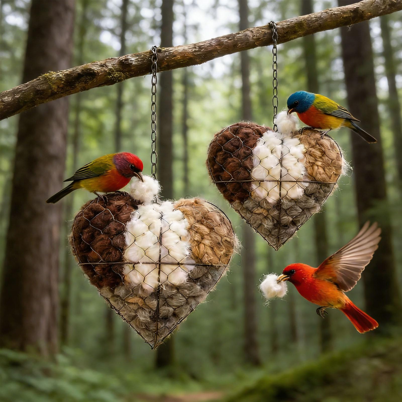 Close-up of natural alpaca fibers forming a cozy nesting heart for birds.