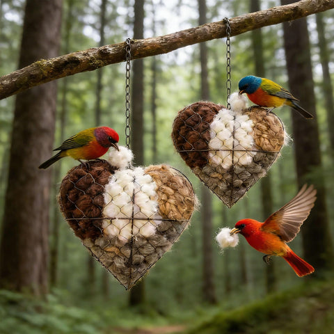 Close-up of natural alpaca fibers forming a cozy nesting heart for birds.