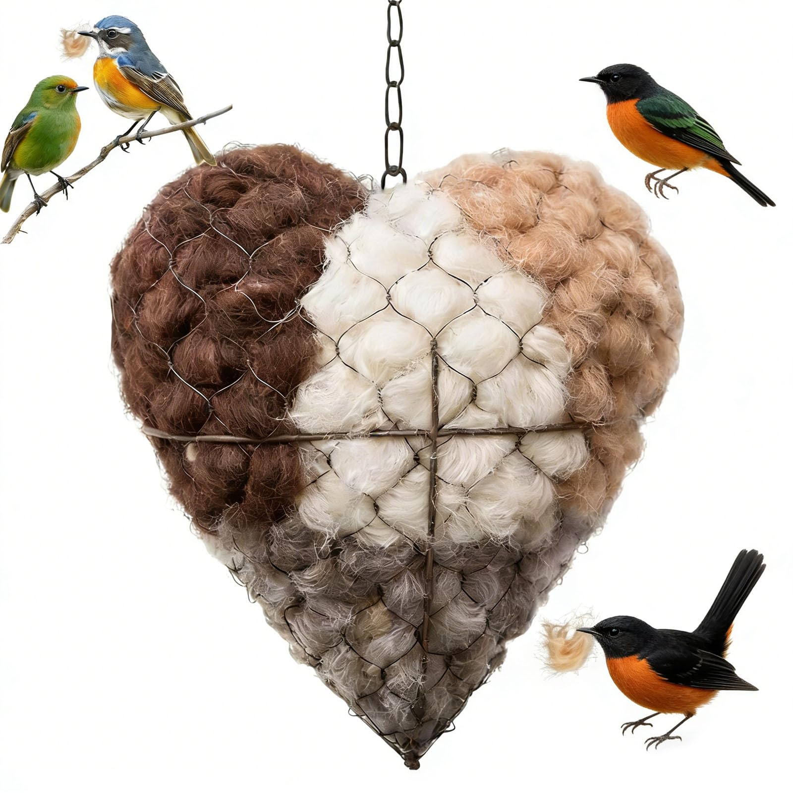 Alpaca bird nesting heart with hanger invites wild birds to nest in your garden.