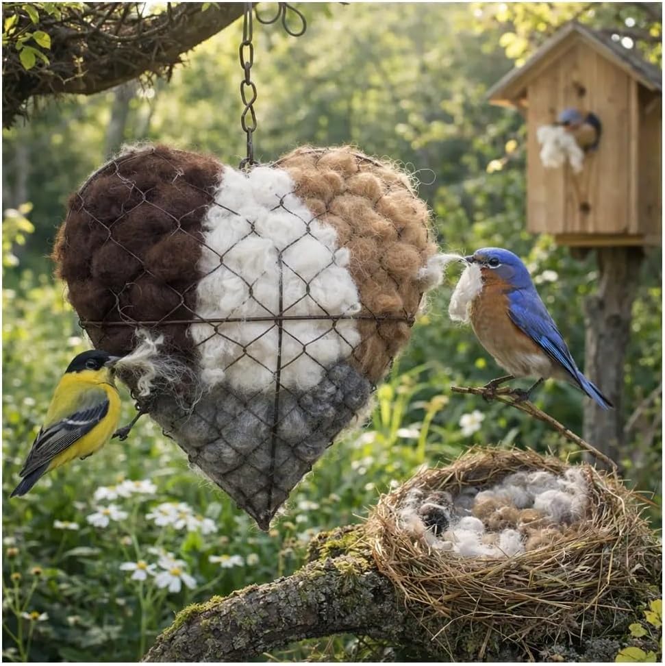 Alpaca fiber nest heart hanging-hook demonstrates easy outdoor installation