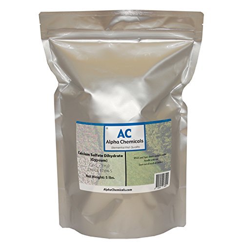 Alpha Chemicals Calcium Sulfate Dihydrate gypsum powder in a bag for soil conditioning.