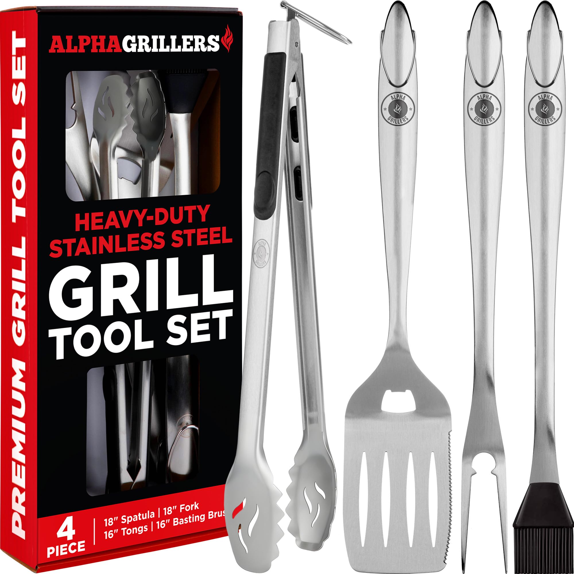 Alpha Grillers spatula with bottle opener and serrated edge for versatile grilling tasks.