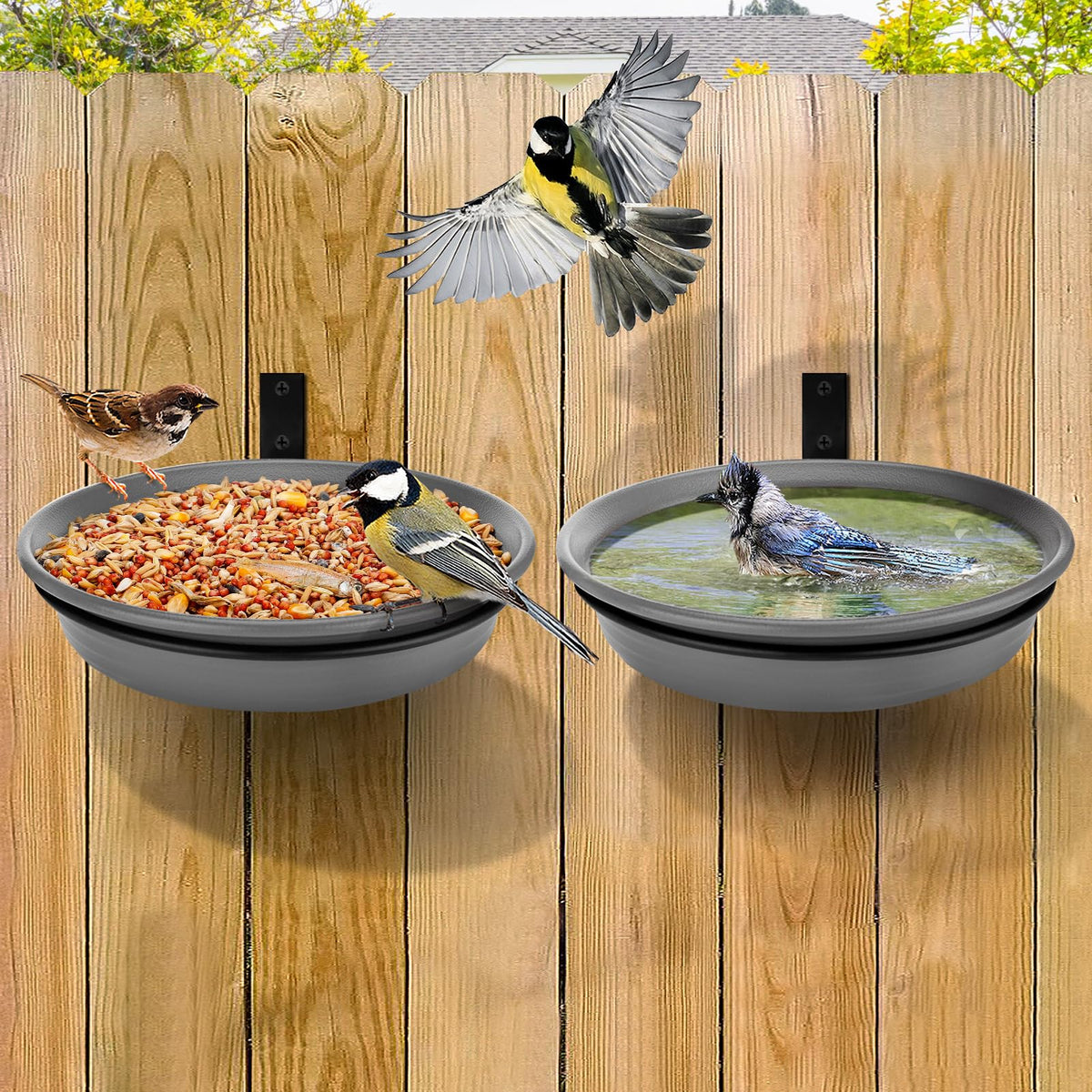 Alphatool fence bird feeders tray 8.3-inch diameter ready for outdoor feeding