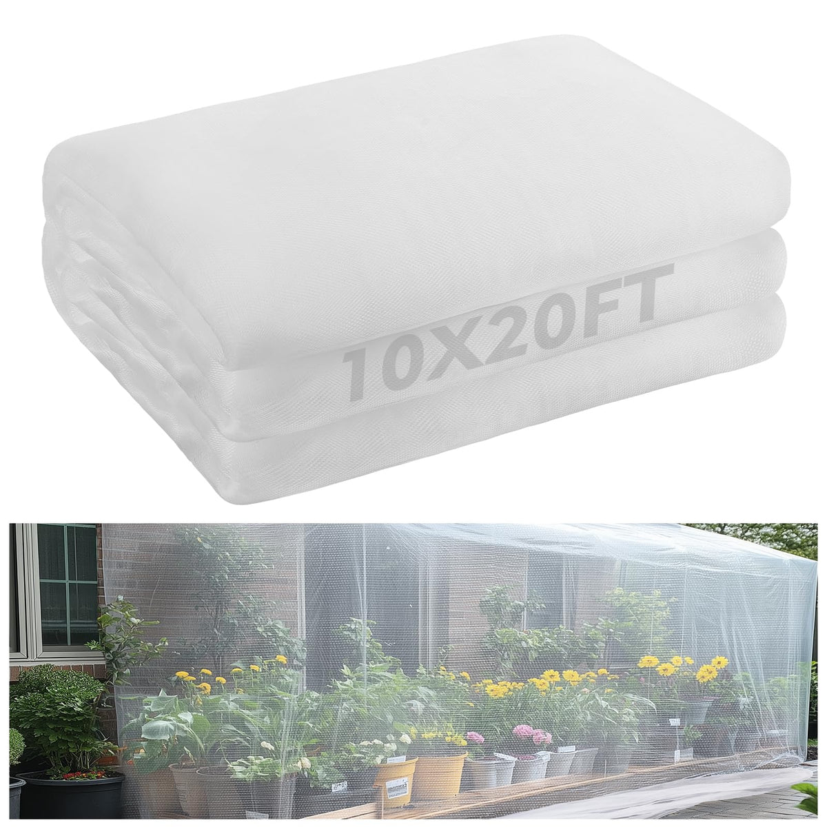 Alphatool garden netting covers a bed to deter pests while letting light through.