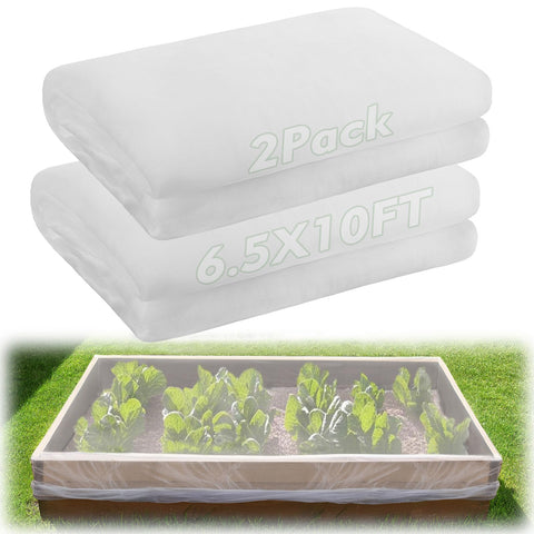Alphatool garden netting in ultra-fine mesh covering a vegetable bed for pest protection.