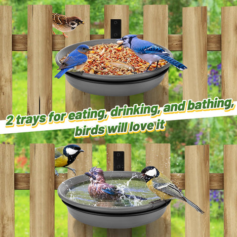 Alphatool outdoor wall mount feeder on fence demonstrating easy setup