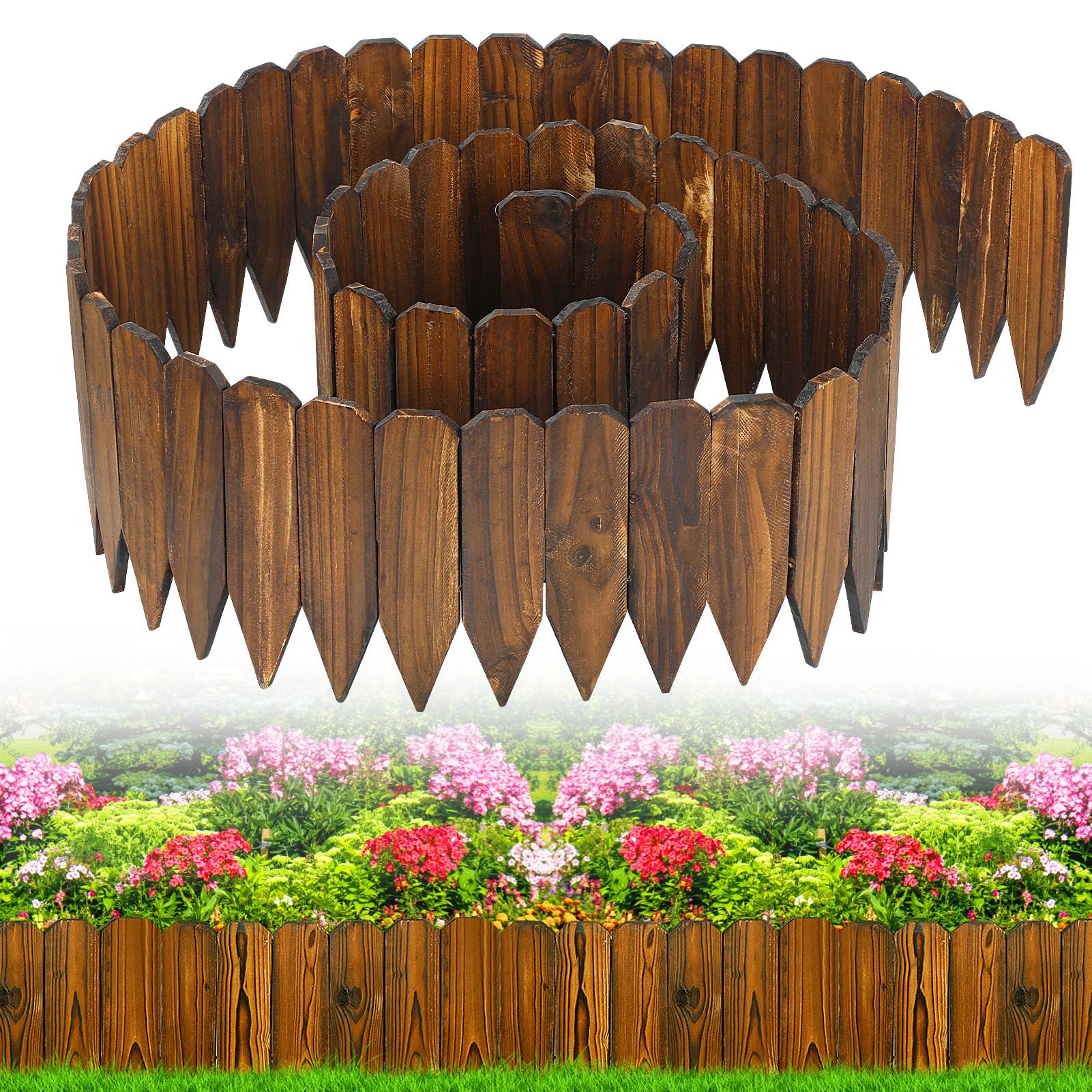 Alphatool Rustic Pine Garden Fence closeup shows textured pine and weather-ready finish