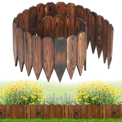 Alphatool rustic pine garden fence front view for neat borders and defined flower beds