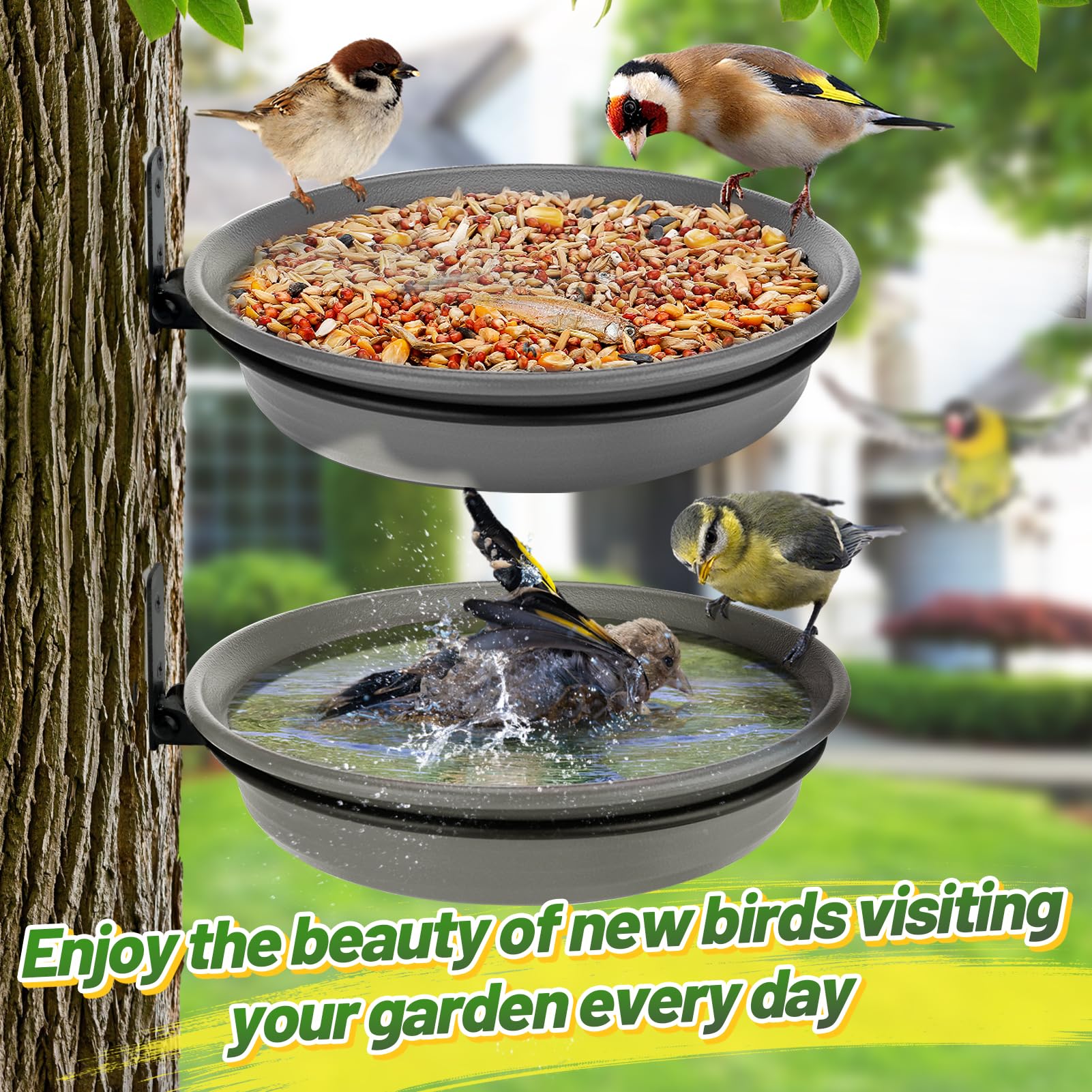 Alphatool tree mount feeder-tray with dual-use for food and water