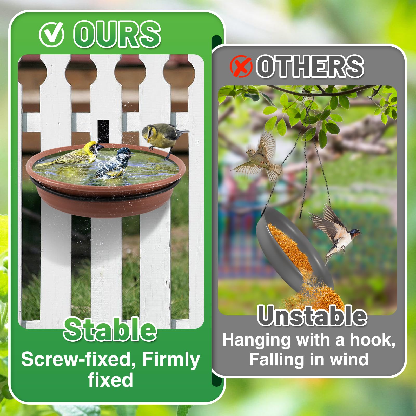 Alphatool tree-mounted bird bath tray ready for outdoor use