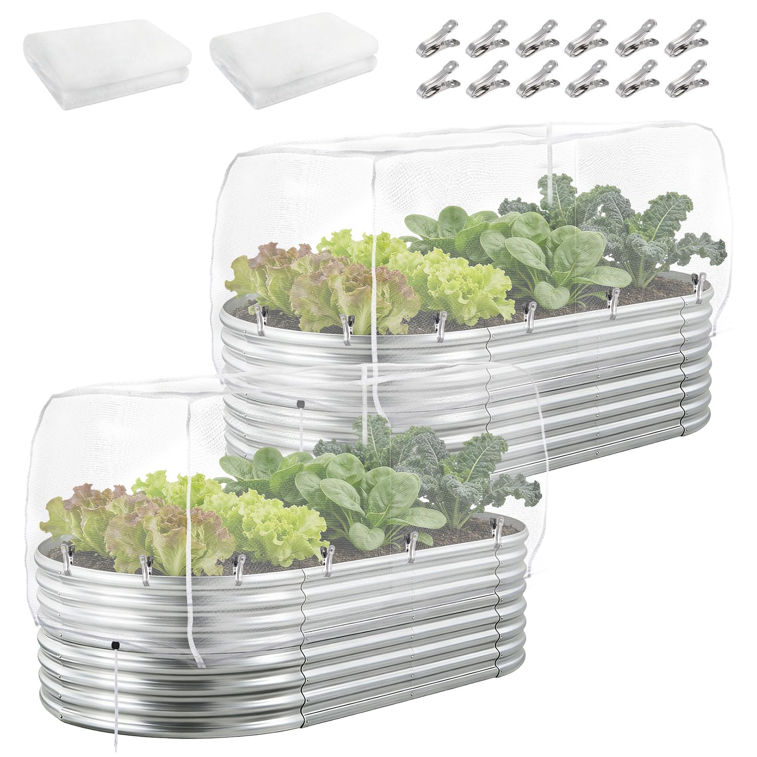 Alphatool windproof netting for 4ft beds protects vegetables from birds while letting light through.
