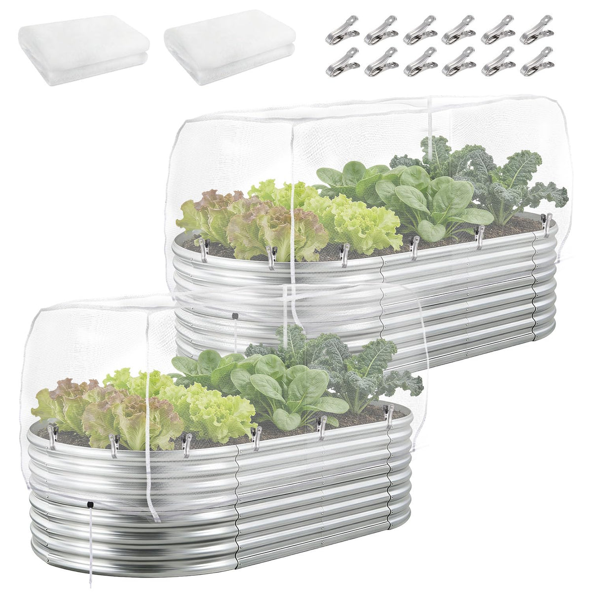 Alphatool windproof netting for 4ft beds protects vegetables from birds while letting light through.