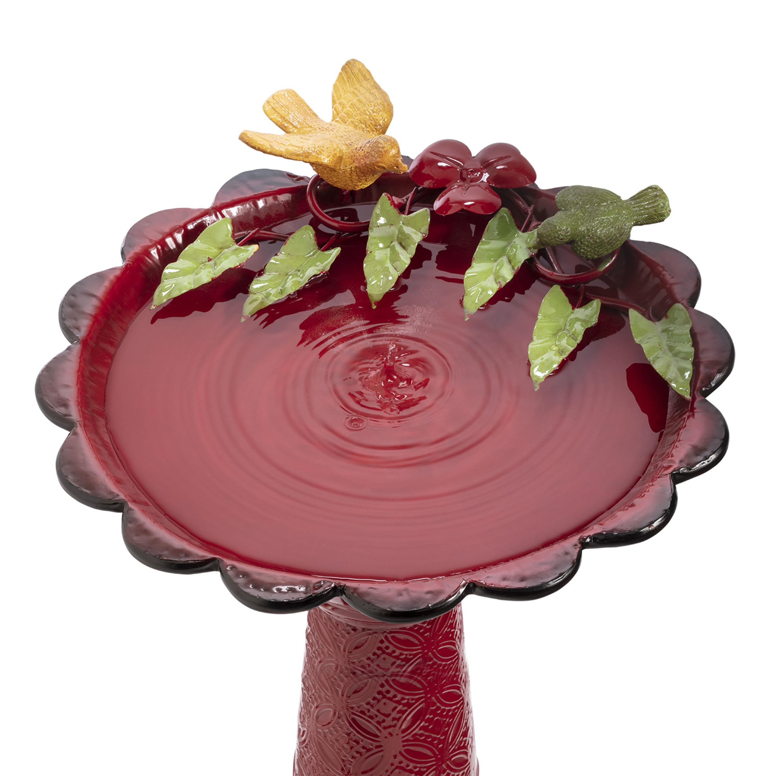 Vintage look with red finish enhances classic landscape.