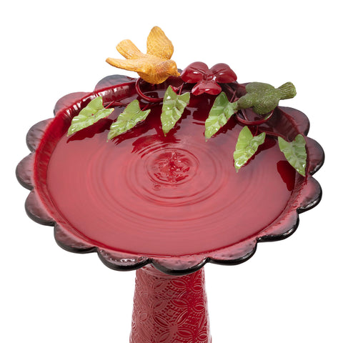 Vintage look with red finish enhances classic landscape.