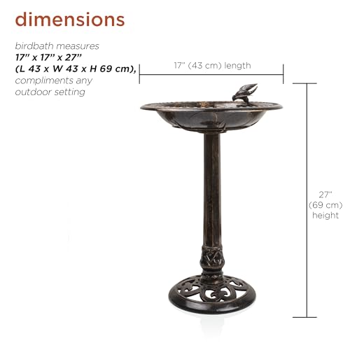 Alpine Corporation bronze bird statue perched on rim attracts birds