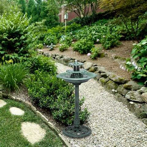 Three-tier cascade design by Alpine for a tranquil backyard fountain.