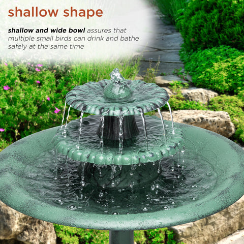 Green finish on Alpine outdoor fountain complements garden landscapes.