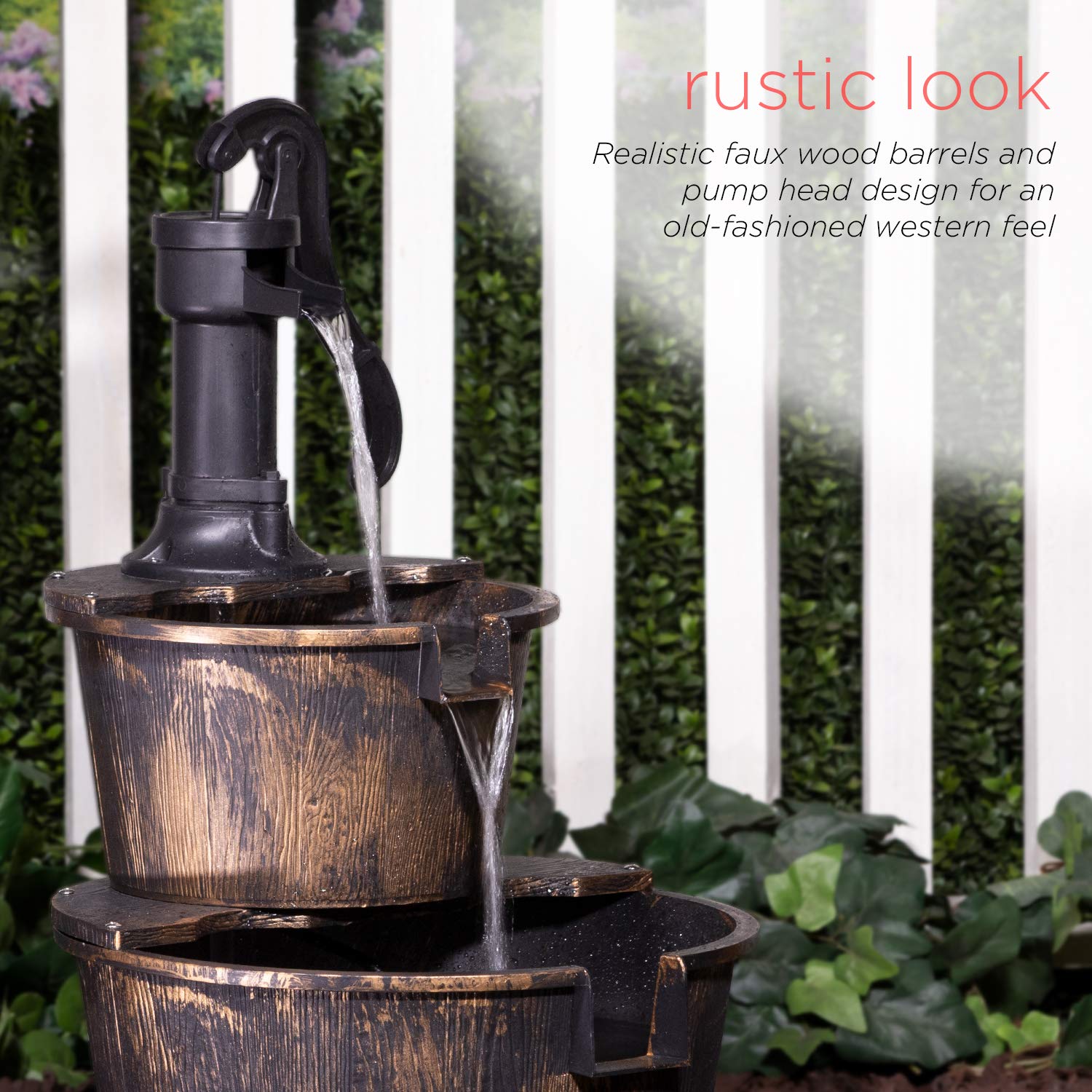 Alpine Corporation patio yard focal point with rustic fountain in garden