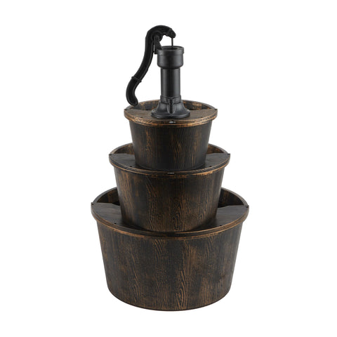 Dark brown rustic fountain blends with farmhouse or garden décor