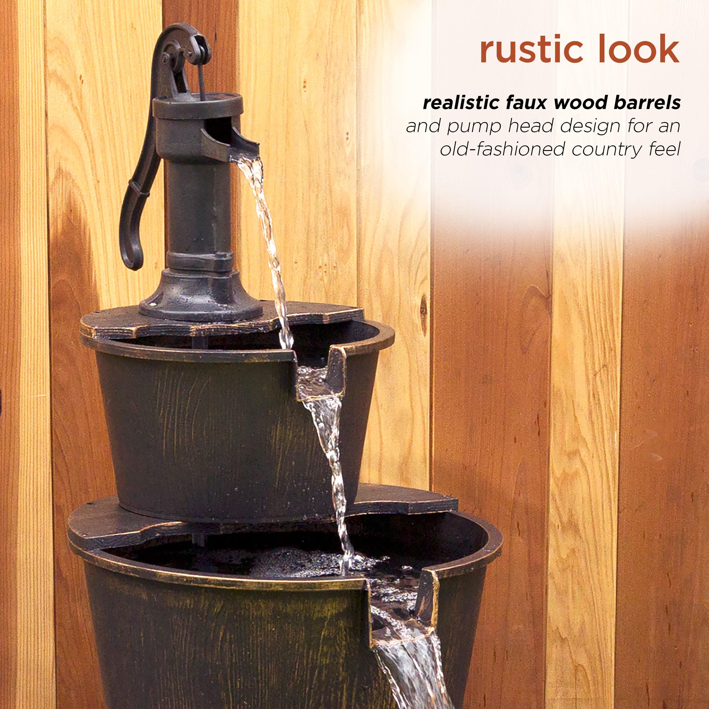 Weather-resistant plastic exterior in dark brown finish for year-round use
