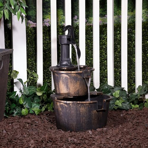 Alpine Corporation pump head detail highlighting vintage style for garden decor