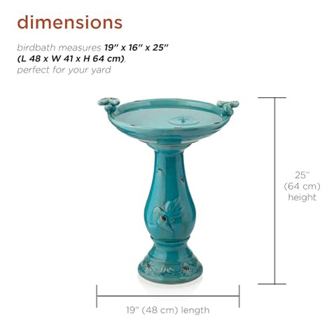 Alpine Corporation 25-inch pedestal birdbath highlights a durable turquoise antique finish