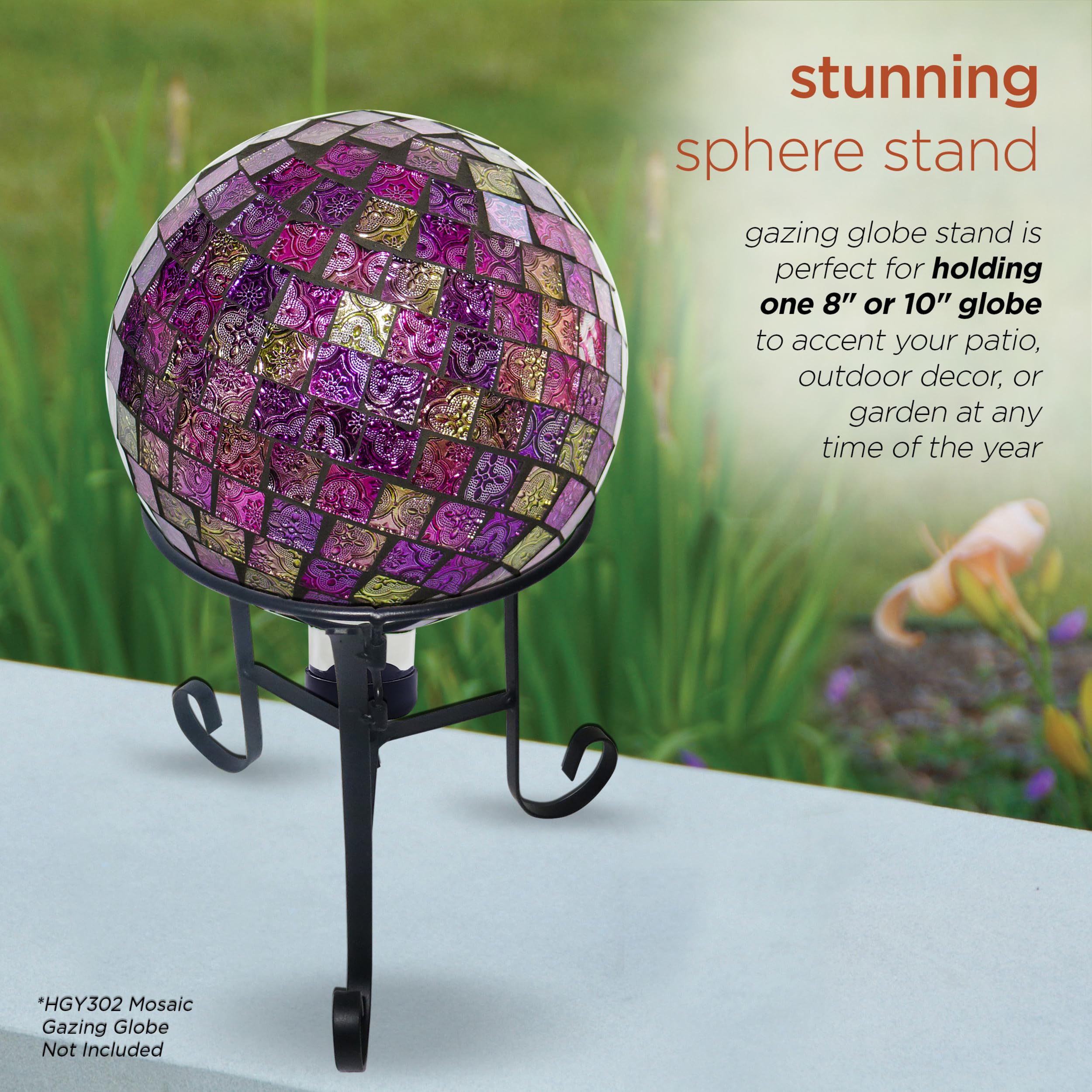 Alpine Gazing Globe Stand durable iron construction promises lasting outdoor use.