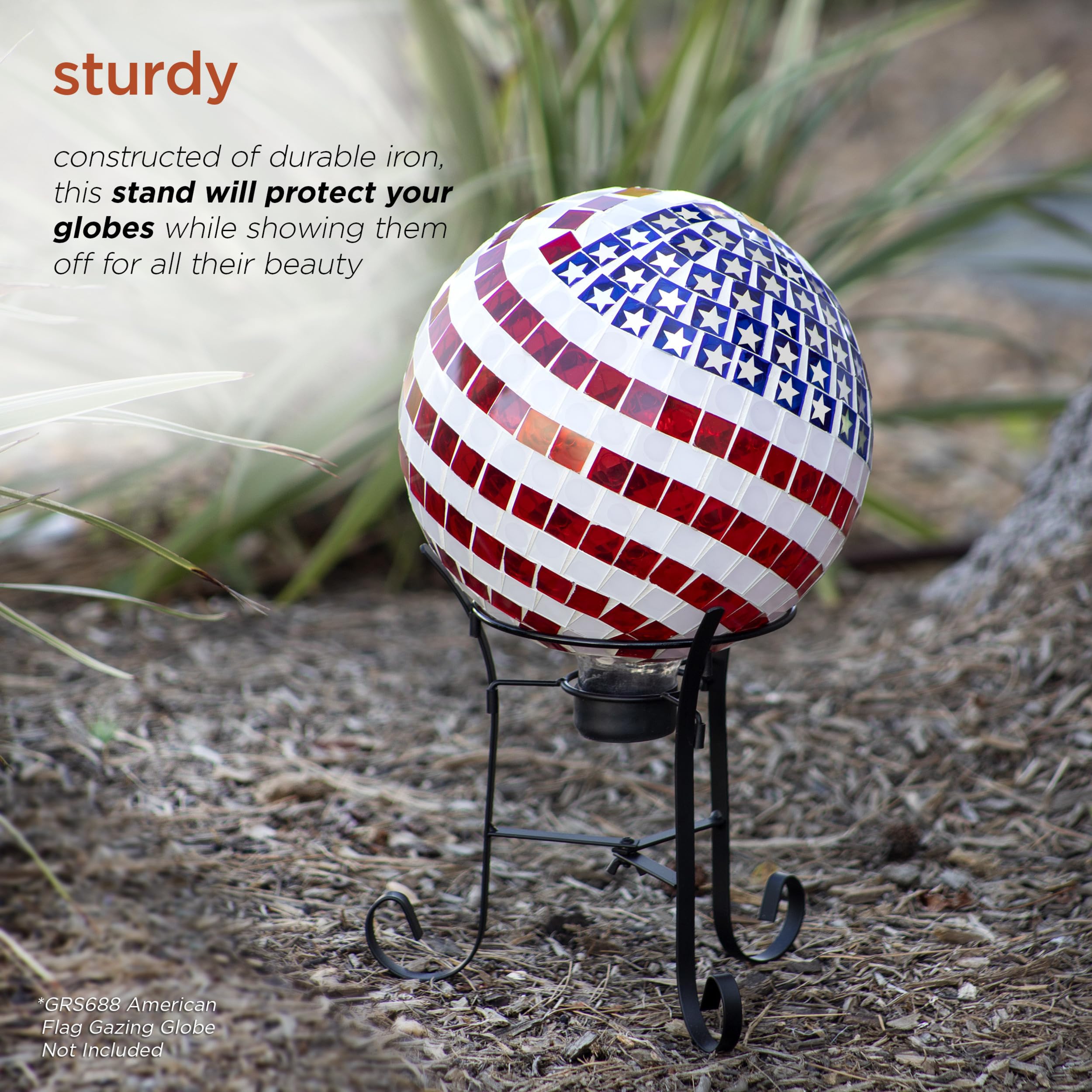 Alpine Gazing Globe Stand folded for storage saves space when not in use.