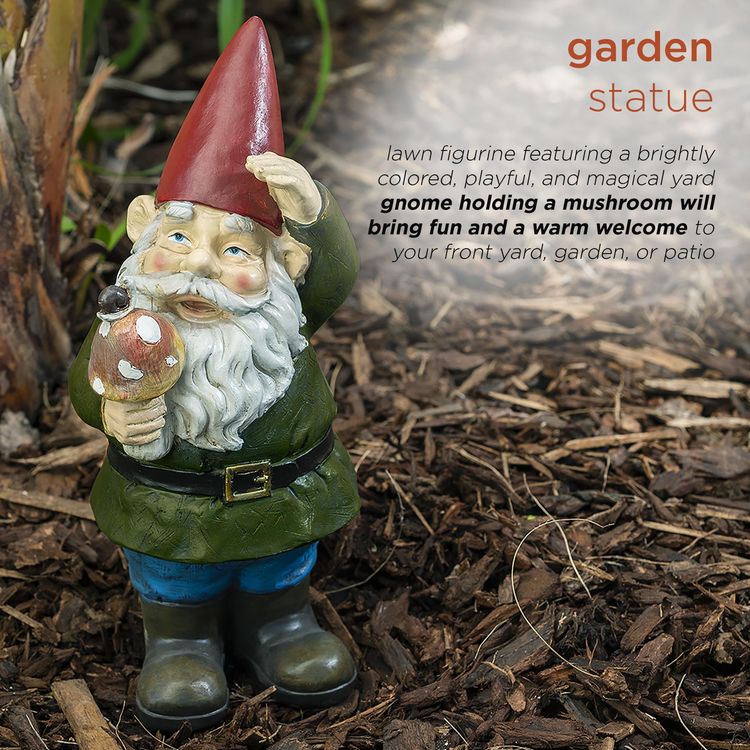 Alpine Corporation front yard display featuring colorful gnome in garden