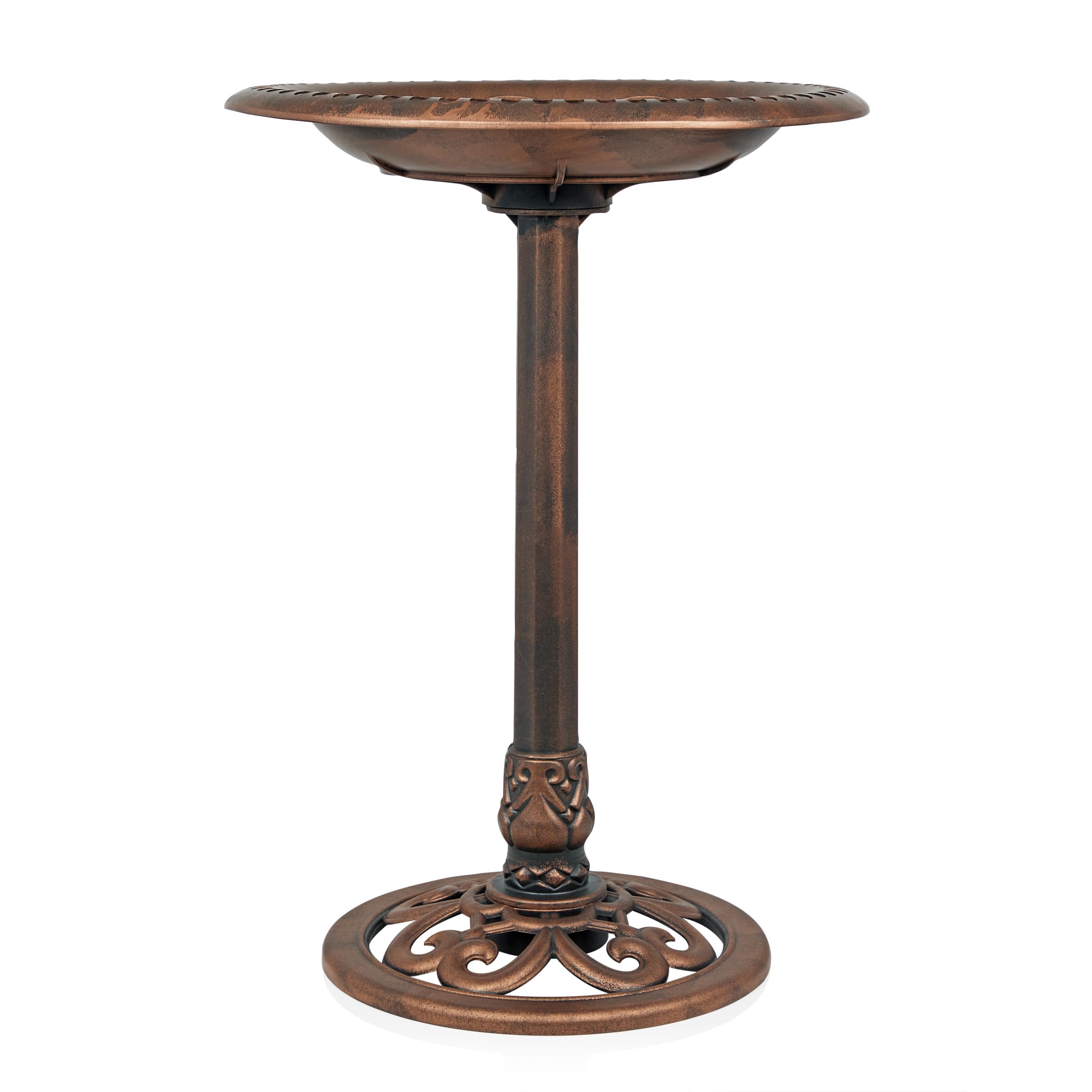 20-inch diameter basin on the Alpine pedestal birdbath suitable for multiple birds.