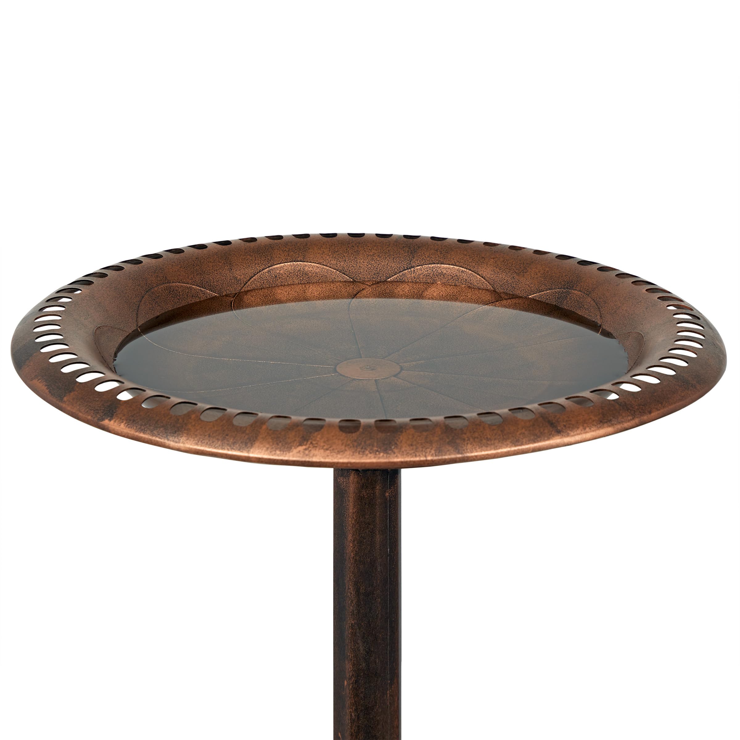 Elegant scrollwork base detail on the Alpine birdbath adds yard charm.