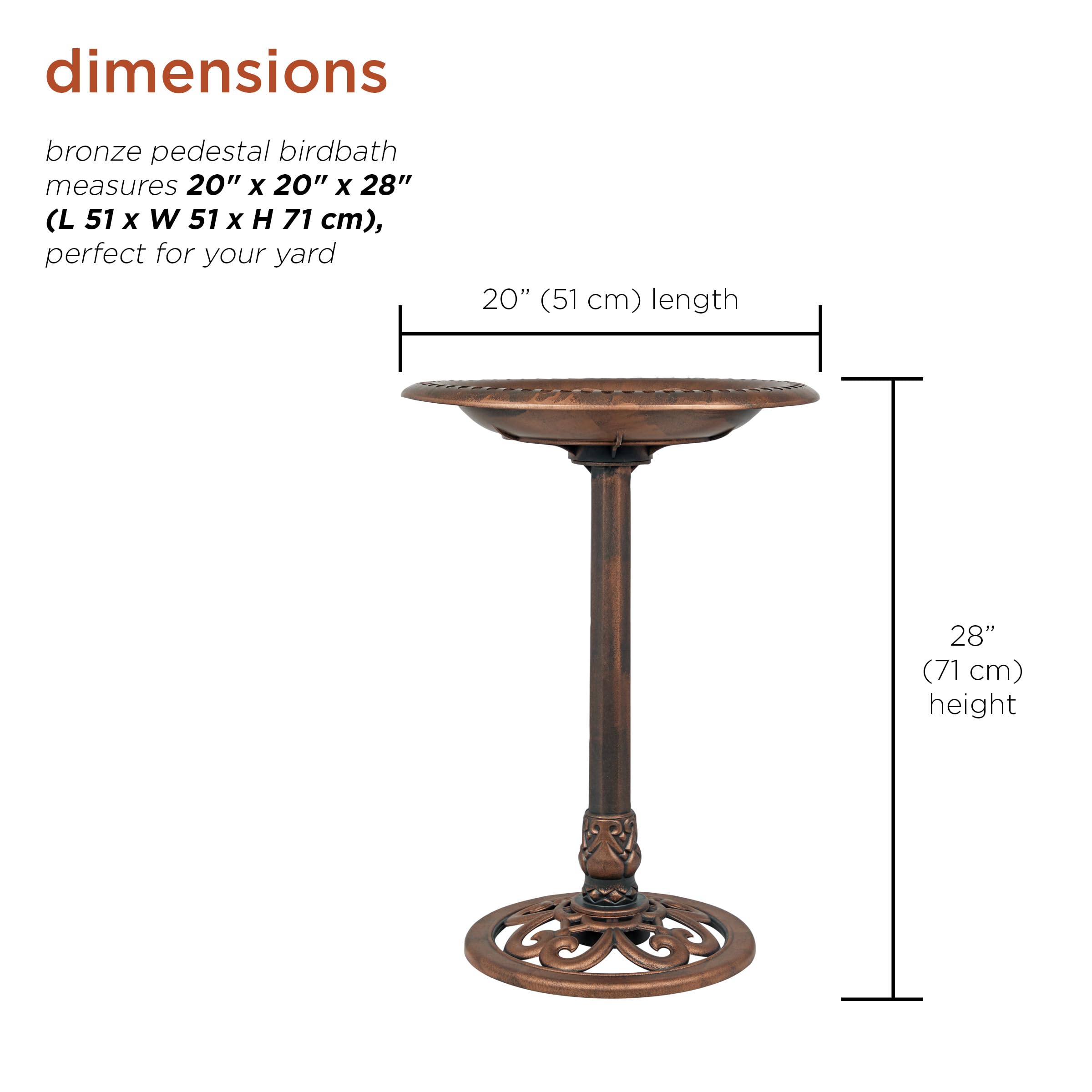 Two U-hooks on the Alpine birdbath simplify setup and placement.