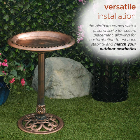 Base of the Alpine birdbath can be weighted with gravel for added stability.