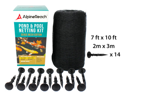 AlpineReach Koi Pond Netting Kit with stakes included for quick setup.