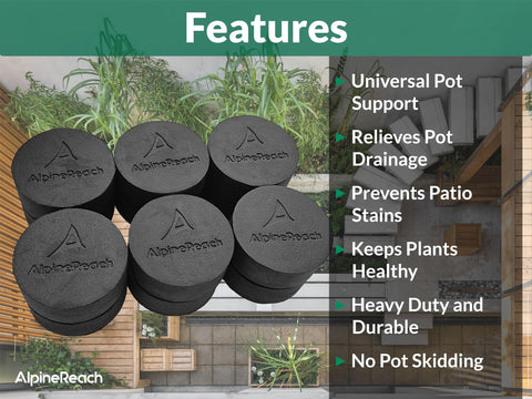 AlpineReach outdoor-ready feet prevent patio staining while elevating planters.