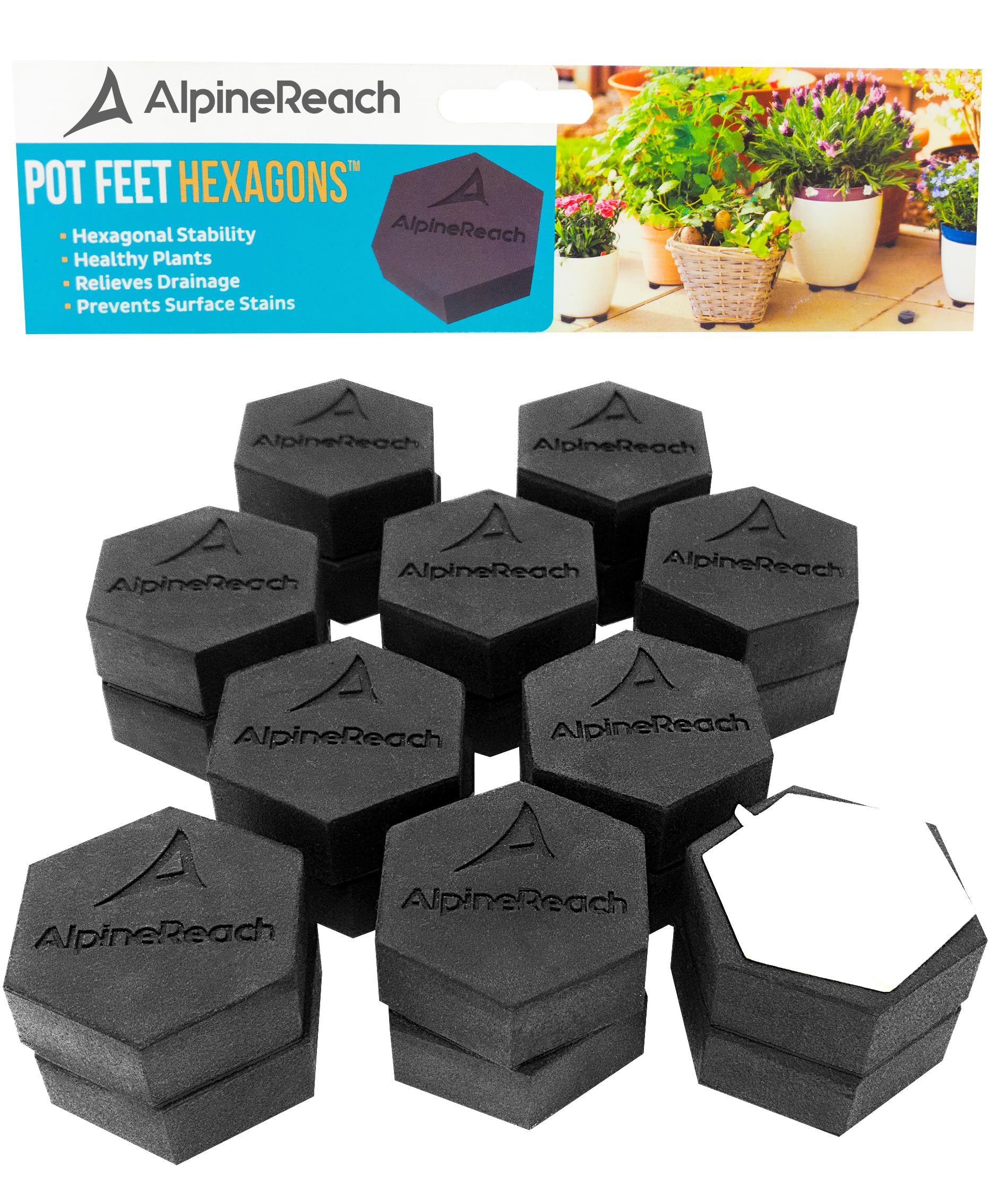 AlpineReach pot feet hexagons elevate pots for stable drainage and ground protection
