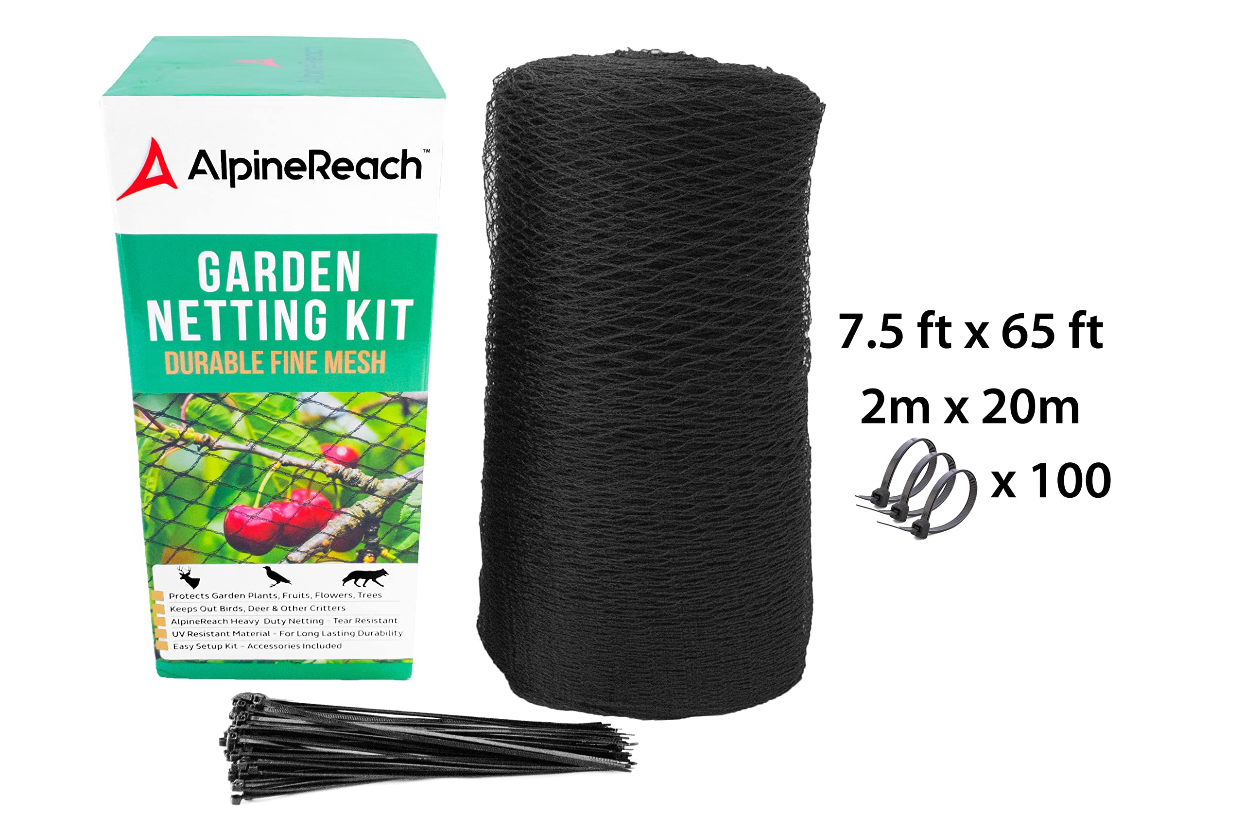AlpineReach reusable netting with zip ties kit ready for garden protection.