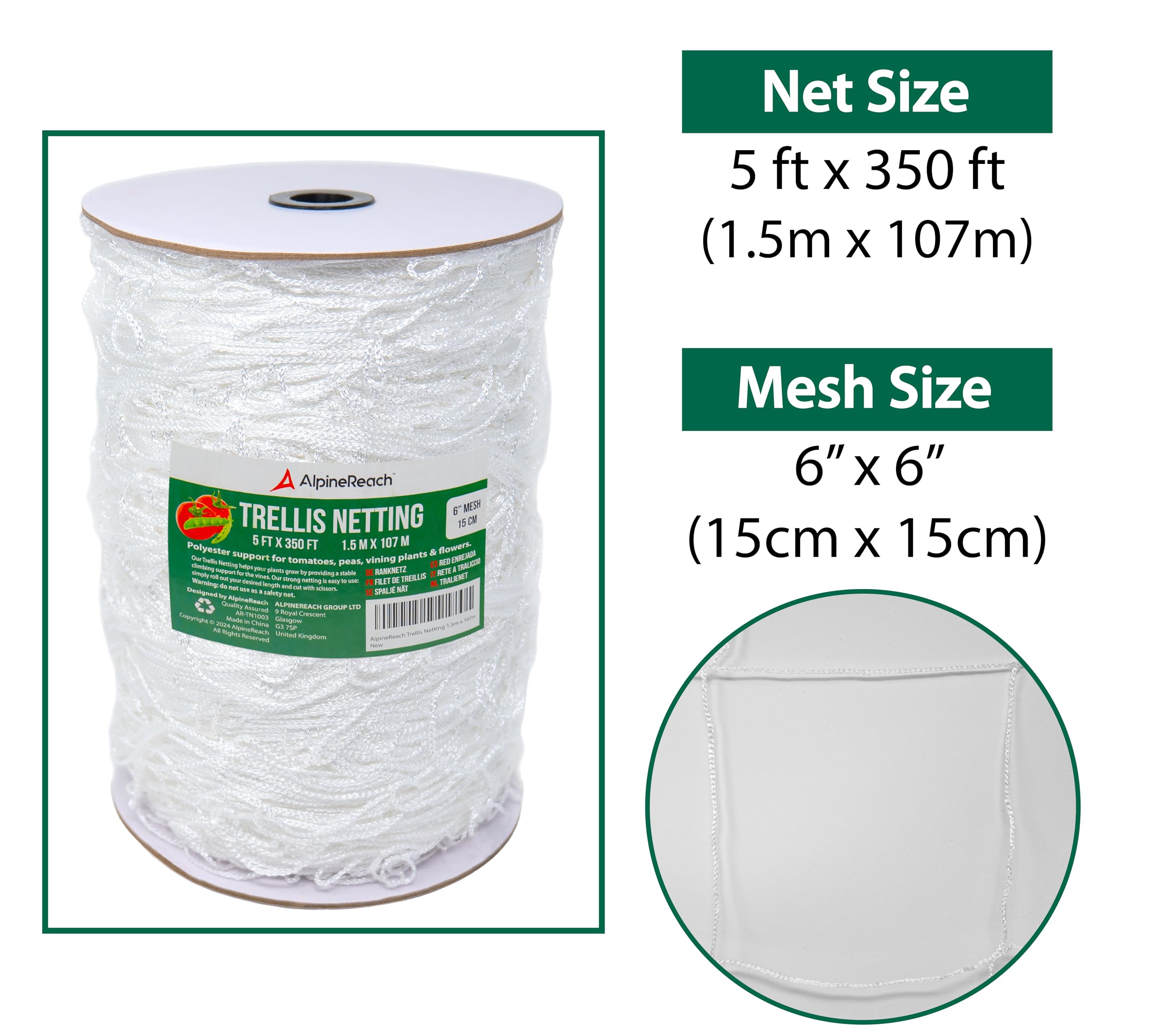 AlpineReach 6-inch mesh close-up shows sturdy weave for high yields.