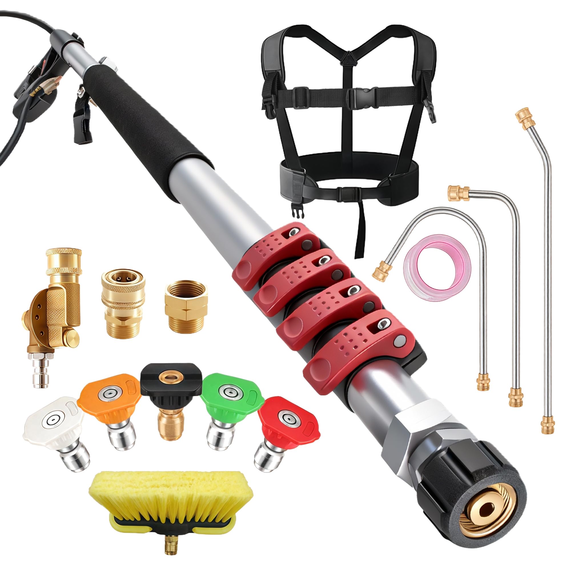 Alpslux 24ft telescoping extension rod enables ground-based gutter cleaning.