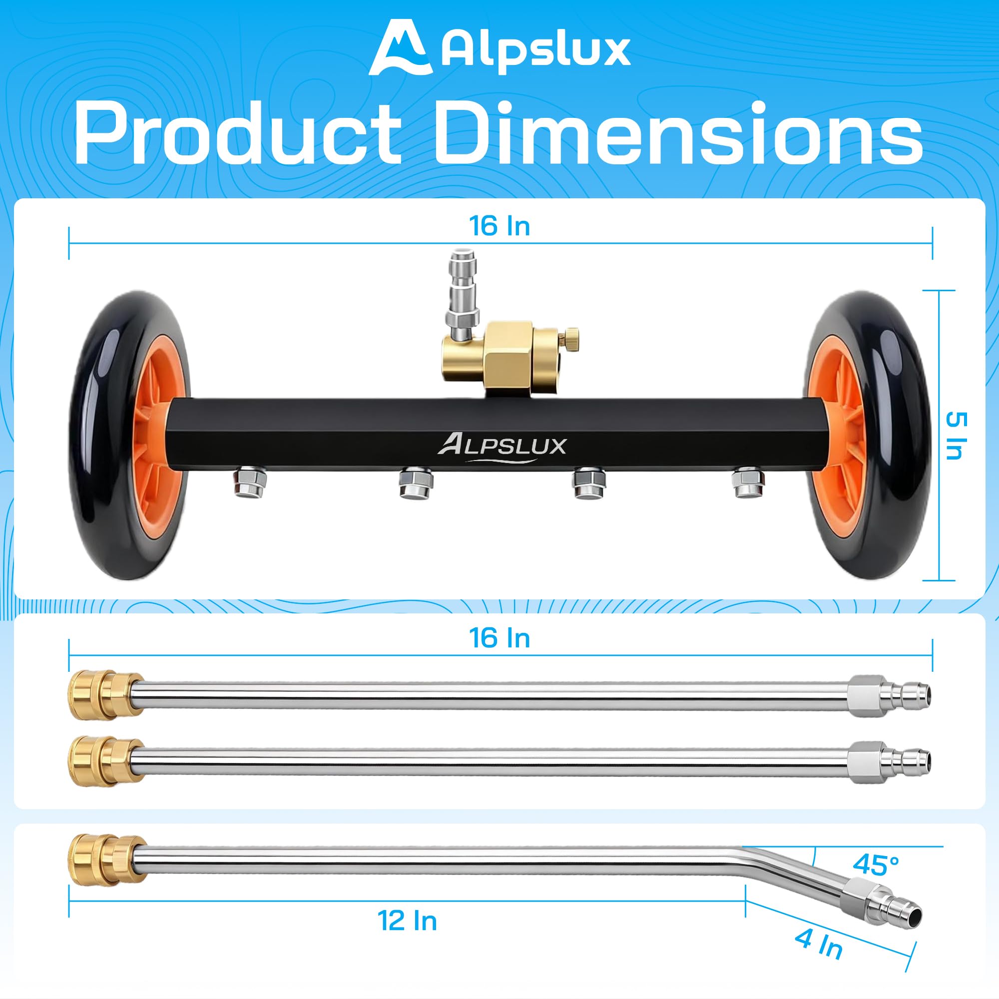 Alpslux adjustable pressure settings tailor cleaning intensity for different soils.