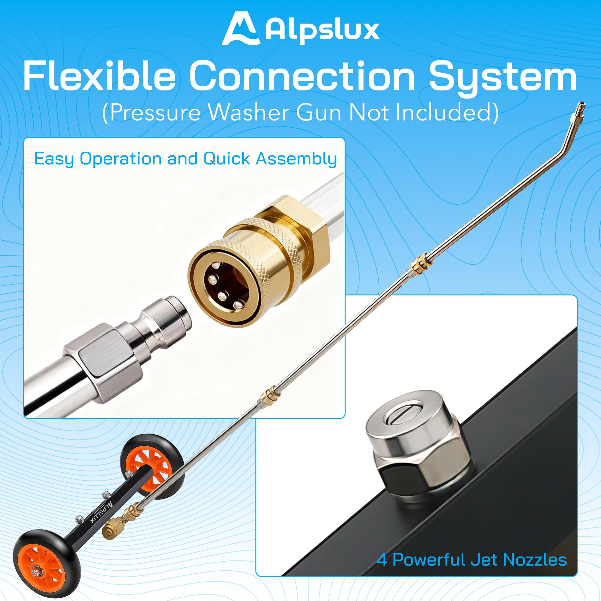 Alpslux durable frame and wheels allow easy mobility during cleaning.