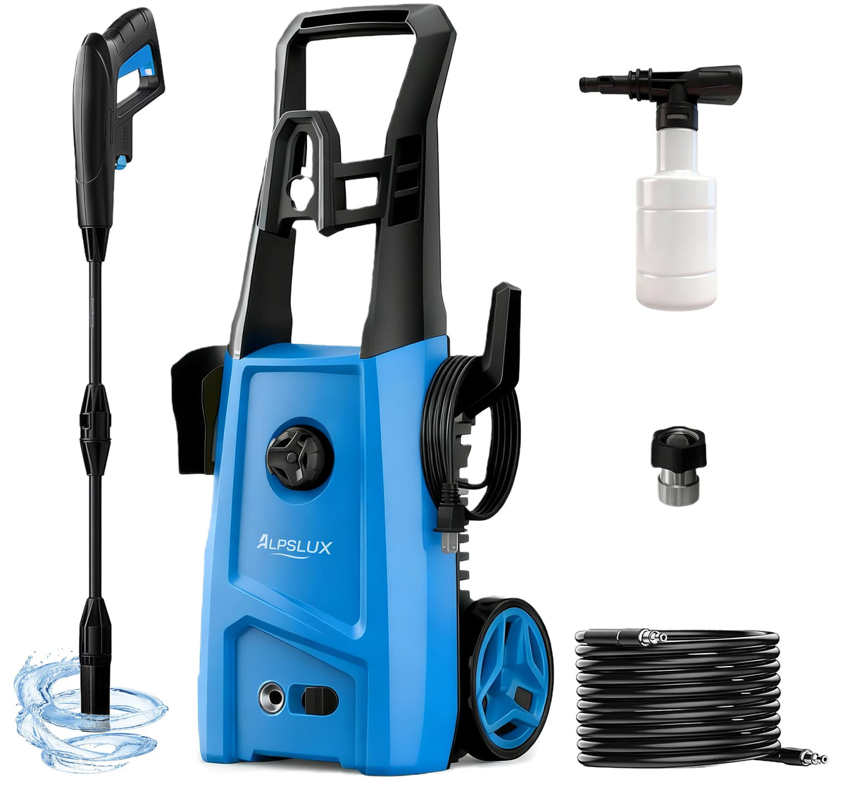 ALPSLUX electric pressure washer with adjustable nozzle for versatile outdoor cleaning.